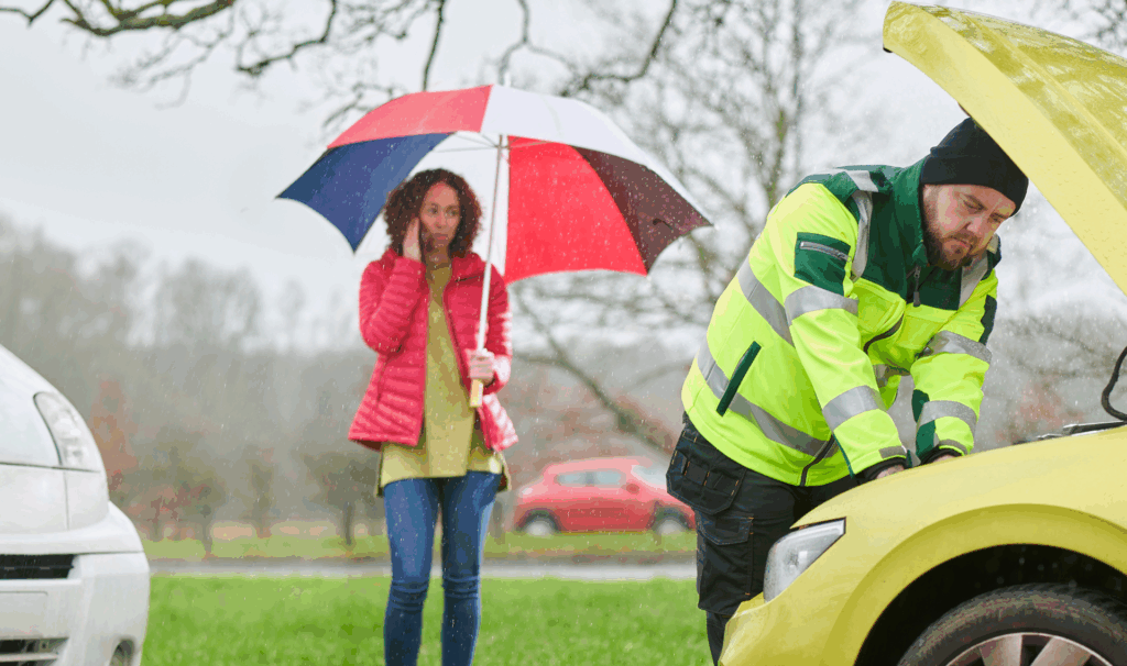 Flatbed tow truck from Polina Transporter LLC loading an all-wheel-drive luxury car in New Jersey for vehicle recovery