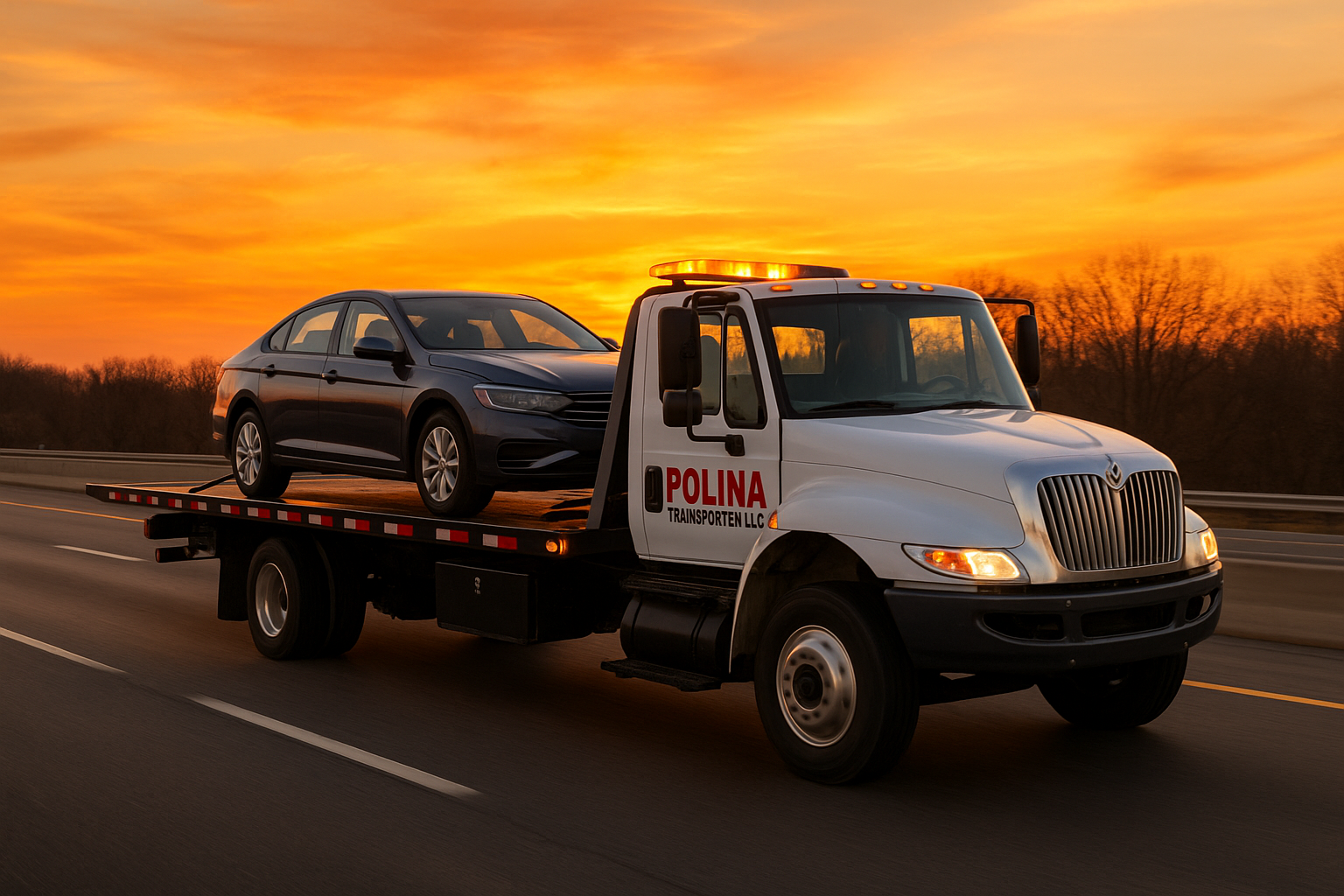 Flatbed tow truck from Polina Transporter LLC providing professional towing in Linden NJ.