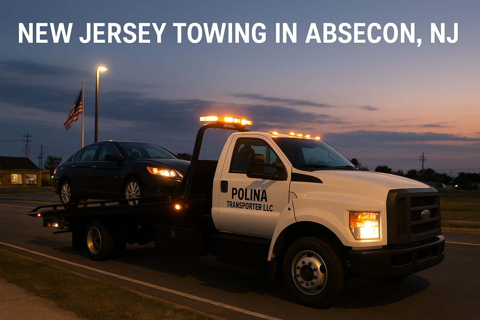 New Jersey Towing — Polina Transporter LLC flatbed loading a car in Absecon